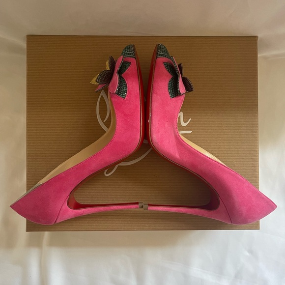 Christian Louboutin 100mm, pink suede pump. Size 37. True to size. - Picture 5 of 7